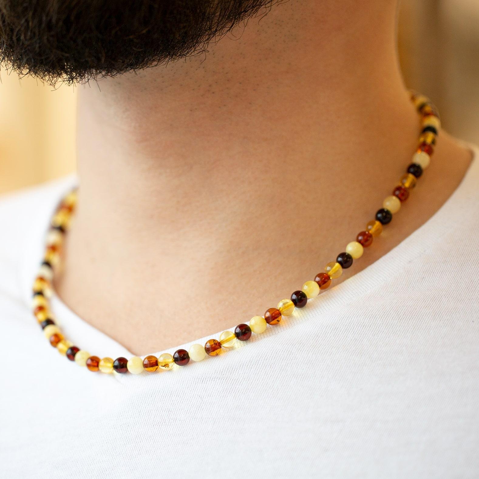 Amber Necklace – 6mm Round Multi Color Beads - Baltic Amber Wholesale - Ekohub.lt