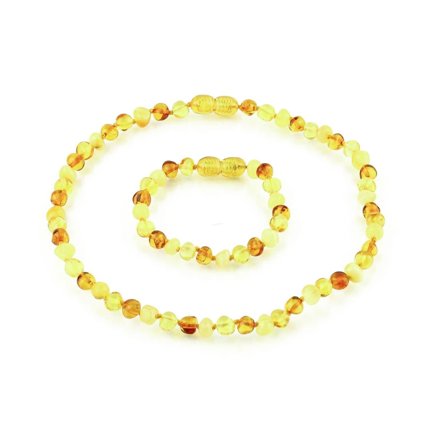 Amber Kids Necklace & Bracelet Set – Baroque Beads Multicolor no.3 - Baltic Amber Wholesale - Ekohub.lt