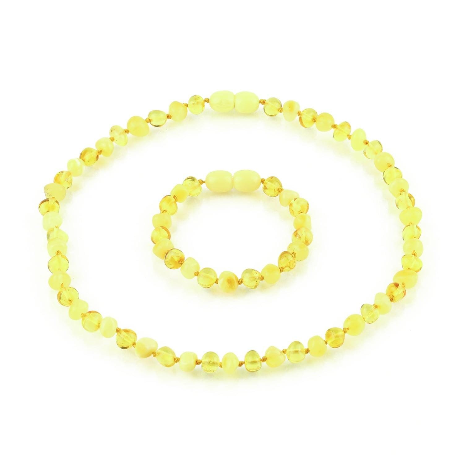 Amber Kids Necklace & Bracelet Set – Baroque Beads Lemon & Milky Yellow Color - Baltic Amber Wholesale - Ekohub.lt