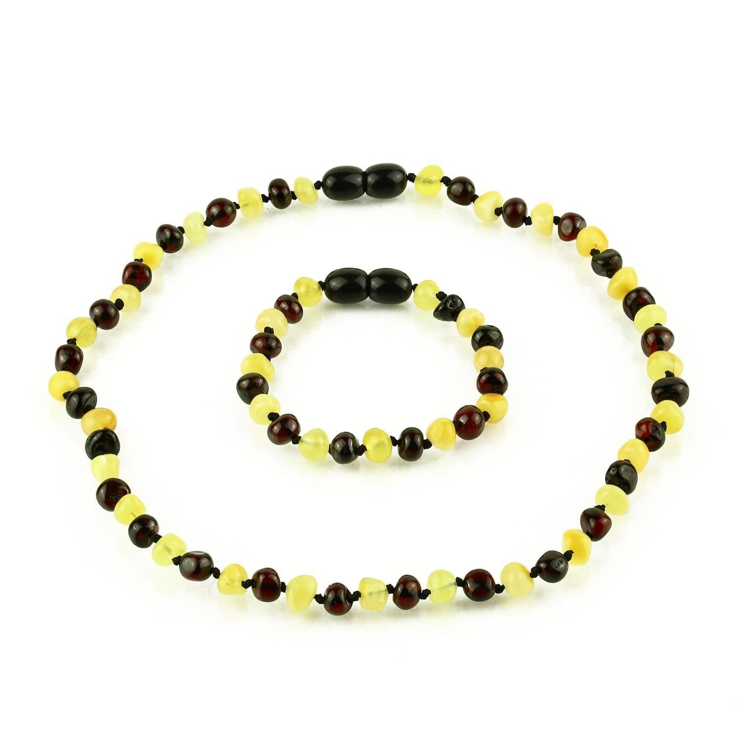 Amber Kids Necklace & Bracelet Set – Baroque Beads Cherry & Milky Yellow Color - Baltic Amber Wholesale - Ekohub.lt