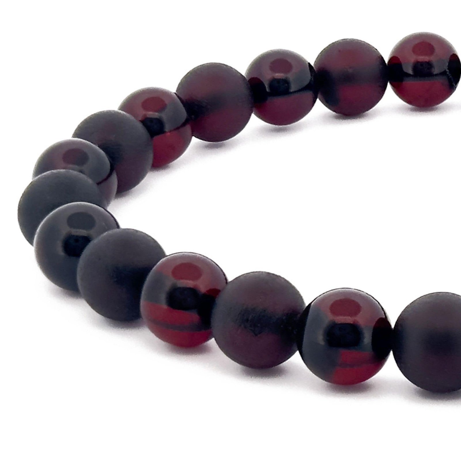 Amber Bracelet – 6mm Round Cherry & Matte Black Beads - Baltic Amber Wholesale - Ekohub.lt