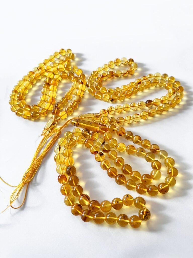 Baltic Amber Islamic Prayer Beads with Insects – 3 Pieces, 66 Beads Rosaries (12 mm) - Baltic Amber Wholesale - Ekohub.lt